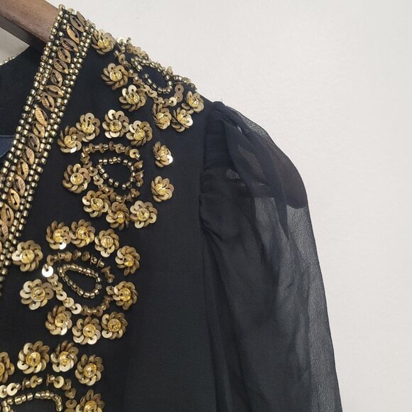 French Connection Womens Silk Beaded Mini Dress Size 4 Black Boho Coachella - Picture 4 of 12